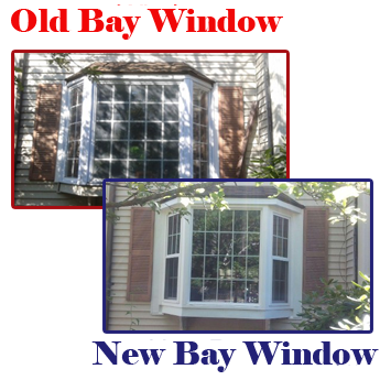 Comparison of two bay windows on a house.